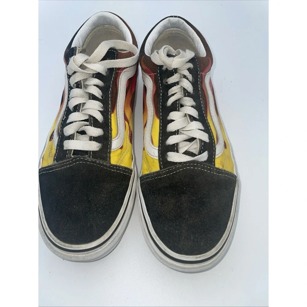 Vans Old Skool Logo Women's Size 8 Black Red Flame Athletic Skate Shoes Sneakers